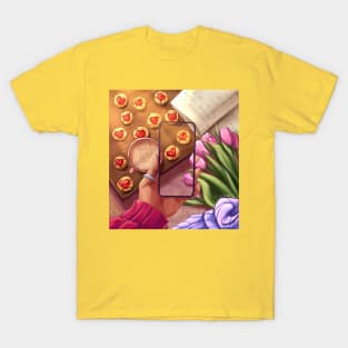 Have a good day. Illustration with tulips and cookies with hearts. T-Shirt